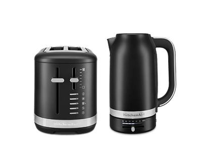KitchenAid® Breakfast Set: Toaster 2 Slice + Electric Kettle in Black, bundle-KMT2109BM-KEK1701BM